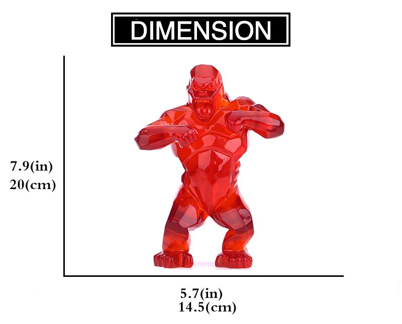 Dimension Statue Gorille Résine Transparente Rouge